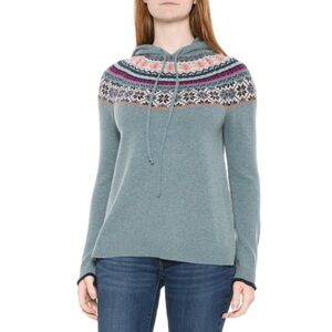 New Tabitha Webb Fair Isle Hooded Sweater Size L Blue Green Wool Blend